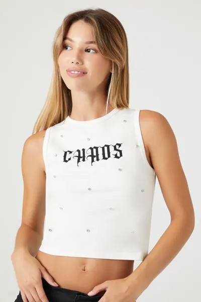 Майка с рисунком Chaos из искусственного камня Forever 21, белый