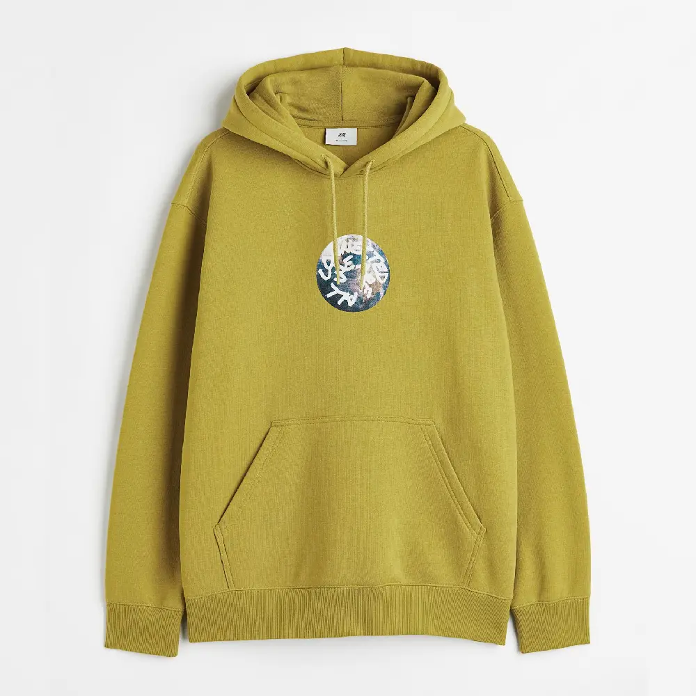 Толстовка H&M Relaxed Fit Printed Connected, оливковый