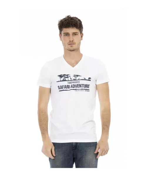 Футболка с v образным вырезом и принтом Trussardi, белый