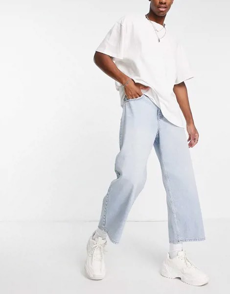 Светлые джинсы до щиколотки с широкими штанинами ASOS DESIGN-Голубой