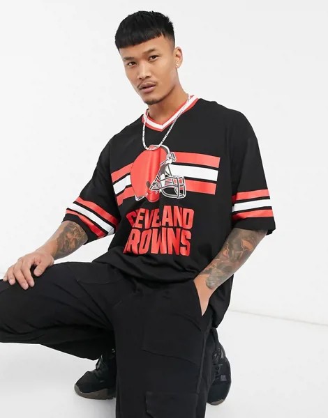 Спортивная футболка в стиле oversized с круглым вырезом и отделкой в рубчик ASOS DESIGN NFL Cleveland Browns-Мульти