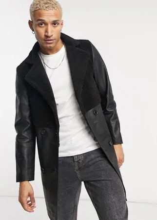 Кожаное пальто со вставками Bolongaro Trevor-Черный цвет