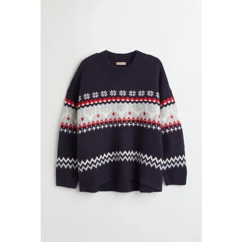 Джемпер H&M, длинный рукав, свободный силуэт, вязаный, размер XXL, синий