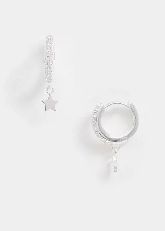 Серьги-кольца с подвесками-звездочками Orelia-Серебристый