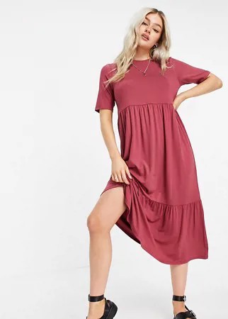 Свободное ярусное платье-футболка миди красного цвета ASOS DESIGN Petite-Красный