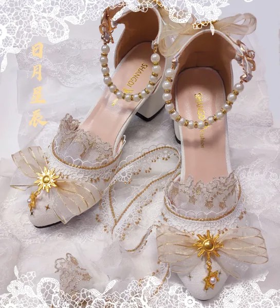 Японские милые туфли Лолиты kawaii girl tea вечерние princess обувь kawaii женские туфли в стиле ретро с жемчужным Кружевом и бантом loli cosplay cos