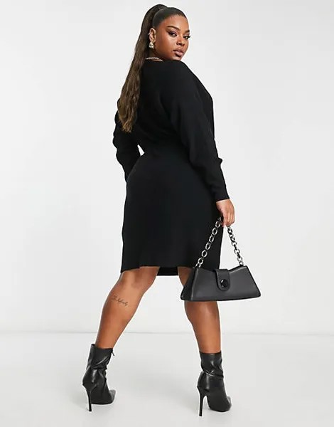 Черное вязаное платье мини с запахом спереди Vero Moda Curve