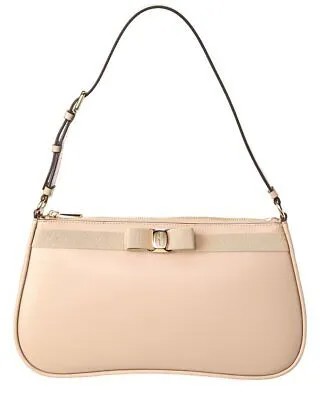 Ferragamo Vara Bow Маленькая кожаная сумка через плечо Женская Бежевая
