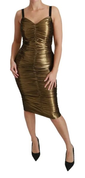 DOLCE - GABBANA Платье золотистого цвета, металлик, эластичное облегающее платье, со складками IT48/US14/XL $2000
