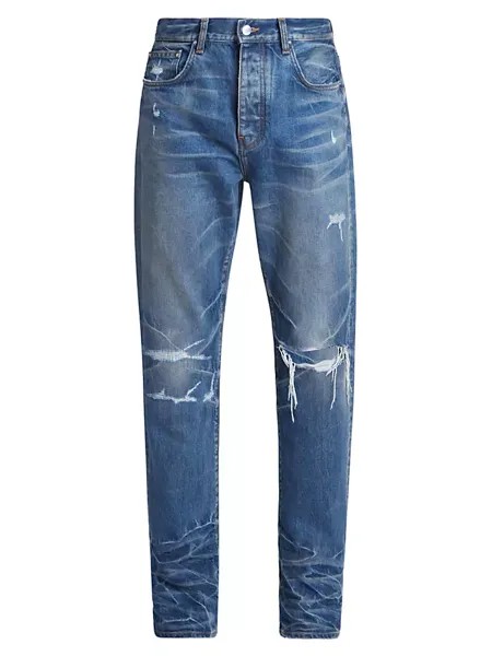Прямые джинсы с рваными краями Amiri, цвет river indigo