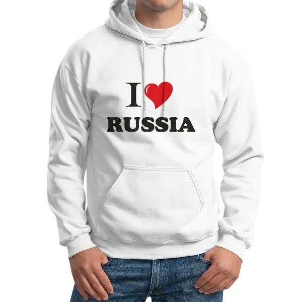 Толстовка Худи белая Путешествия. I love Russia