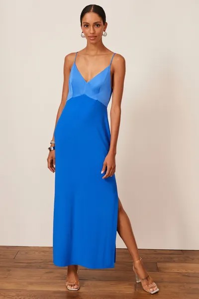 Атласное платье миди без рукавов с V-образным вырезом Next, синий