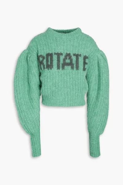 Укороченный свитер Adley из смесовой шерсти в рубчик интарсии Rotate Birger Christensen, зеленый