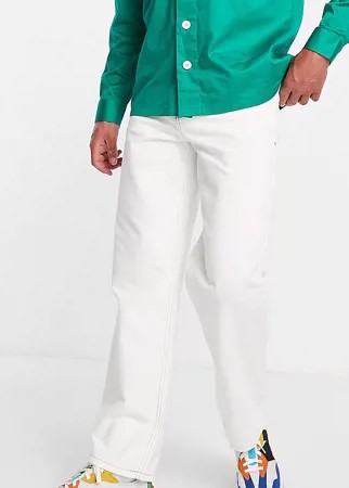Белые мешковатые широкие джинсы в винтажном стиле с контрастной строчкой COLLUSION x014-Белый