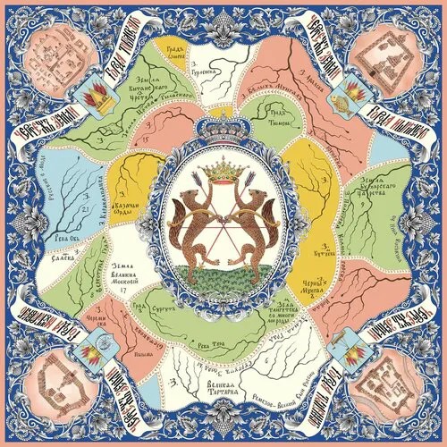 Платок Русские в моде by Nina Ruchkina,90х90 см, розовый, зеленый