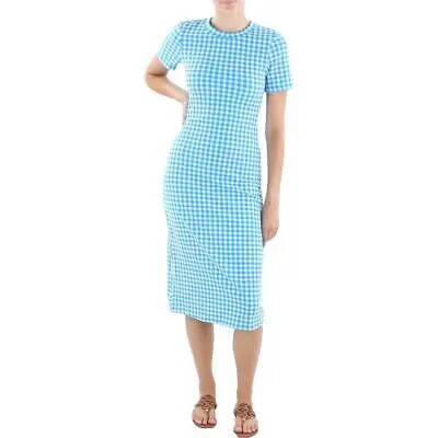 Женское синее дневное платье миди в клетку с круглым вырезом Mango 6 BHFO 4161