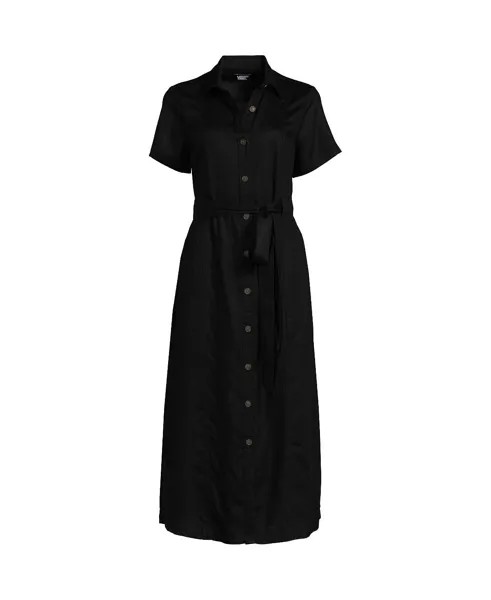 Женское платье миди на пуговицах спереди цвета индиго из тенселя Lands' End, черный