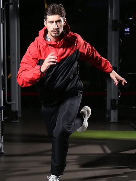 Мужская толстовка с капюшоном и спортивные штаны с цветными блоками для спорта, красный