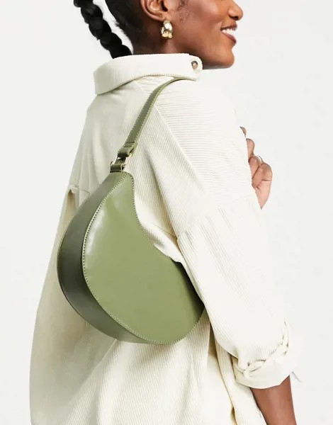 Закругленная сумка на плечо цвета хаки с длинным ремешком ASOS DESIGN-Зеленый цвет