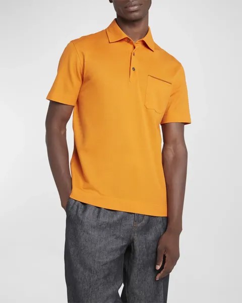 Мужская хлопковая рубашка-поло с карманом с кожаной отделкой ZEGNA, цвет Medium Orange Solid