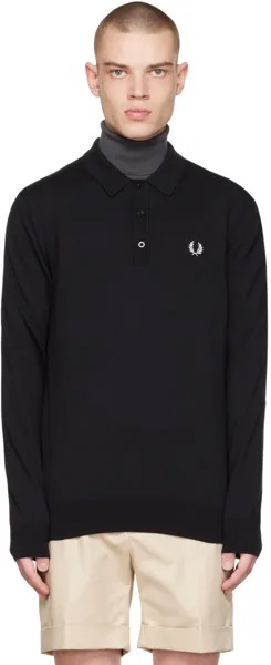 Черная футболка-поло с длинным рукавом Fred Perry