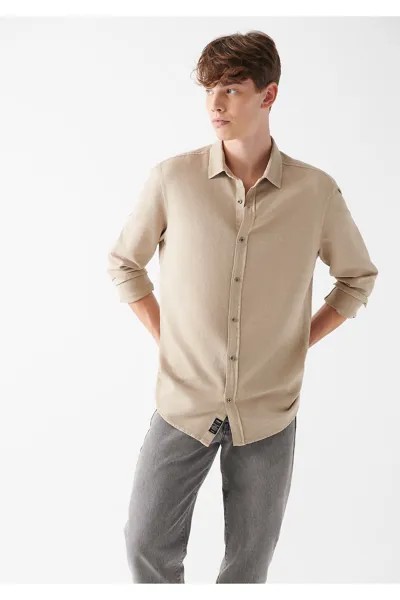 Коричневая рубашка Slim Fit/Узкий крой Mavi, коричневый
