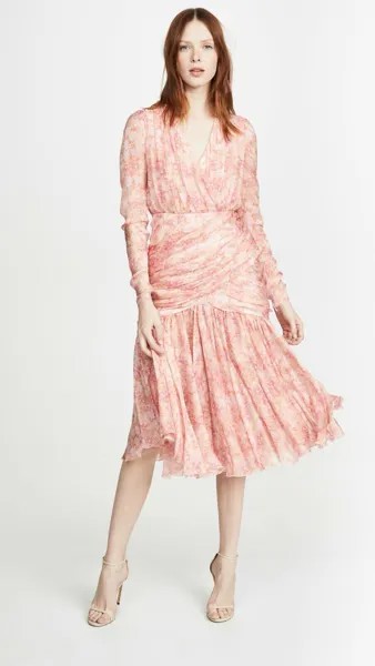GiAMBATTiSTA VALLi Розовое платье миди из шелкового шифона со складками и цветочным принтом 2 38IT