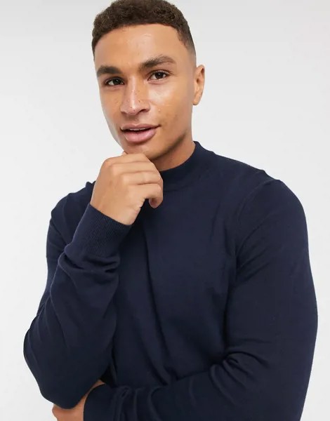 Темно-синяя водолазка из органического хлопка Burton Menswear-Темно-синий