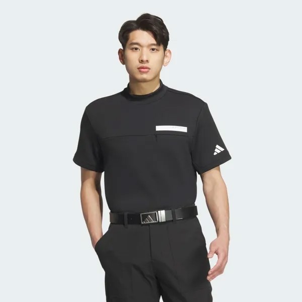 Поло Adidas Mock neck short sleeve shirt with chest pocket, черный