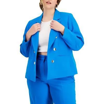 Женские синие брюки из крепа с длинными рукавами Bar III Work Open Front Plus 1X BHFO 7040