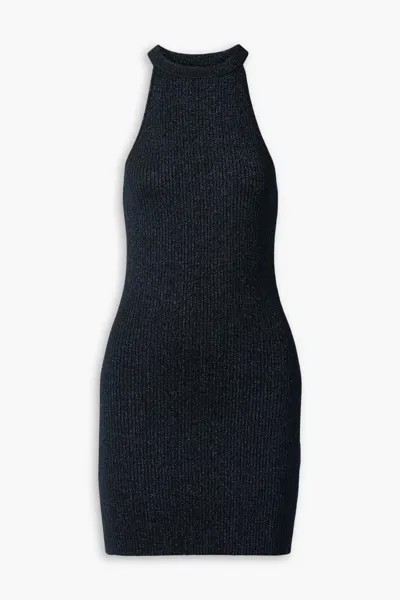 Мини-платье металлизированной вязки в рубчик Christopher Kane, темно-синий