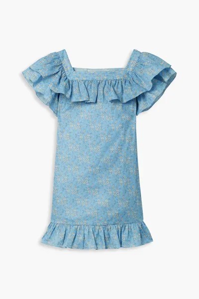 Платье мини из хлопка и льна с цветочным принтом The Cry Baby THE VAMPIRE'S WIFE, синий