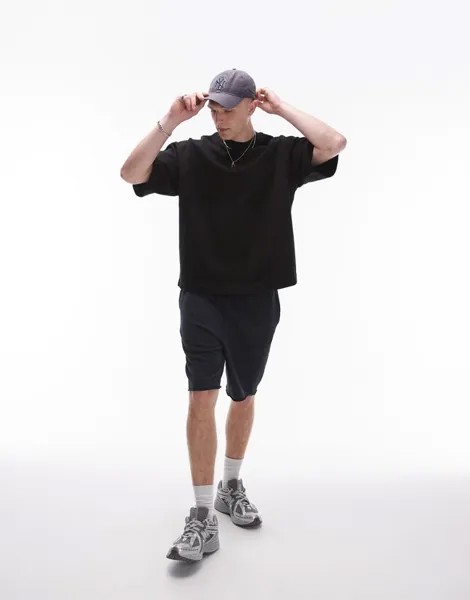 Черная объемная футболка с заниженной проймой премиум-класса Topman