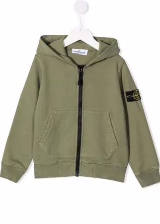 Stone Island Junior худи на молнии с нашивкой-логотипом