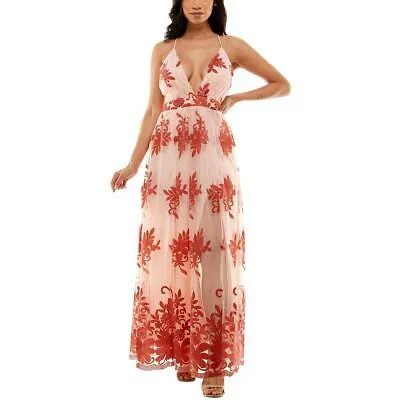 Bebe Женское розовое длинное полуформальное платье макси с глубоким вырезом Junior L BHFO 3647