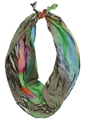 Шарф женский весенний, шёлк, вискоза, полиэстер, зелёный, двойной шарф-долька Оланж Ассорти серия Марокко с узелками