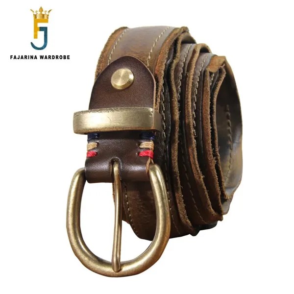 Ремень FAJARINA N17FJ1207 мужской из воловьей кожи, утолщенный чистый ремень из воловьей кожи с латунной пряжкой в ретро стиле, для джинсов