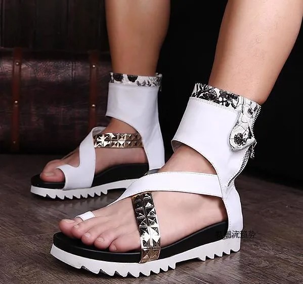 Мужские римские сандалии; Кожаные стильные кожаные ботинки на молнии; дышащие летние Подиумные ботинки в британском стиле