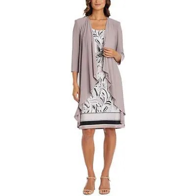 R-M Richards Womens Taupe 2PC Printed Jacket Dress Suit 14 BHFO 9171