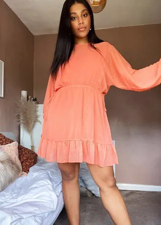 Платье мини в горошек добби с завязками ASOS DESIGN Curve-Оранжевый цвет