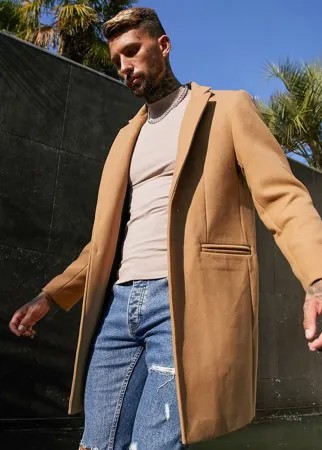 Черное пальто с лацканами из смесовой шерсти ASOS DESIGN-Neutral
