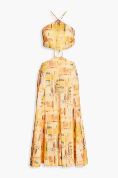 Платье миди Nadeesha из смесового льна с вырезами и принтом CULT GAIA, желтый
