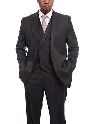 Steven Land Однотонный темно-коричневый шерстяной костюм с жилетом на одной пуговице и острыми лацканами