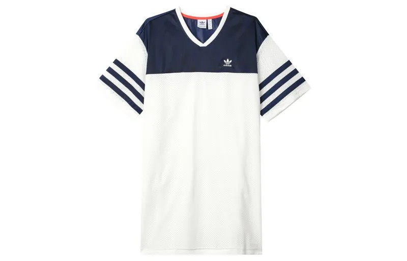Платье с короткими рукавами женское, белое/темно-индиго Adidas
