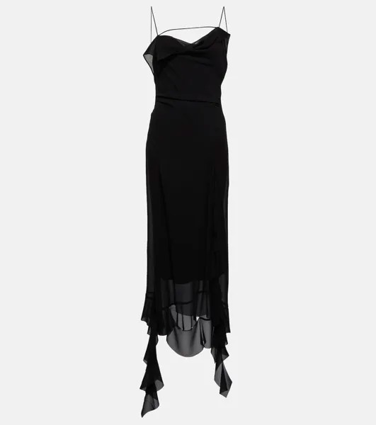 Платье миди с оборками ACNE STUDIOS, черный