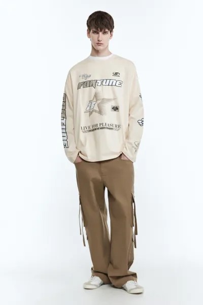 Лонгслив oversize с гоночным принтом