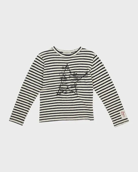 Полосатая футболка с рисунком для мальчика, размер 12 Golden Goose, цвет Ecru Dark Blue