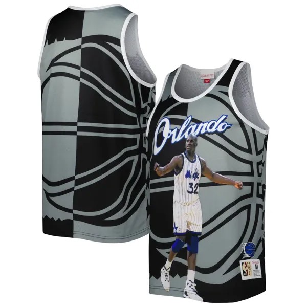 Мужская майка Mitchell & Ness Shaquille O'Neal, черная/серая, сублимированная майка Orlando Magic Player