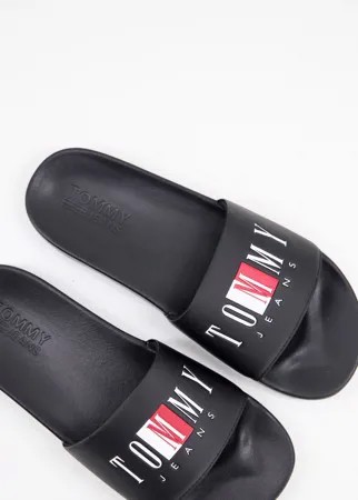 Черные шлепанцы с текстовым логотипом Tommy Jeans-Черный цвет