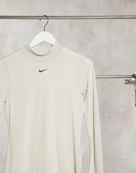 Бежевый лонгслив с высоким воротом и логотипом-галочкой Nike-Neutral